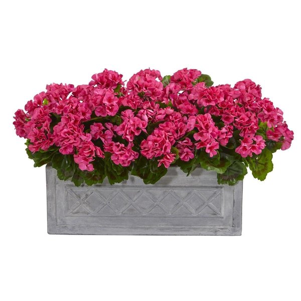 Nearly Naturals 18 in. Geranium Artificial Plant in Stone Planter - Beauty 8061-BU